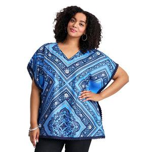 Женский пончо с кружевной отделкой plus size Avenue, Blue Scarf Print