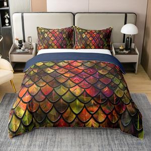 Erosebridal Хлопковый комплект постельного белья с градиентным узором рыбьей чешуи в желто-фиолетовых тонах, Yellow Purple