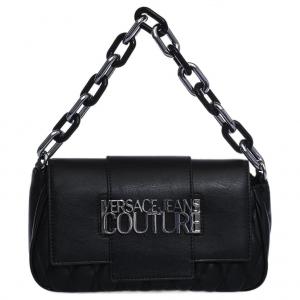 VERSACE JEANS COUTURE Кожаная цепная сумка через плечо среднего размера черная женская