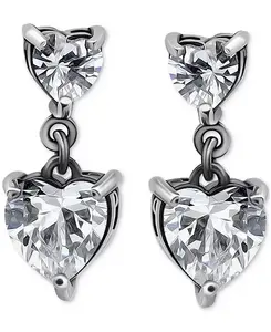 Серьги-Подвески в форме сердца с кубическим цирконием (3-1/10 карата) из 18-каратного золота на стерлинговом серебре (также доступны в стерлинговом серебре) Giani Bernini, silver