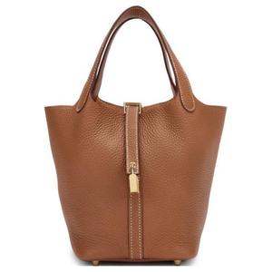 Пикотин Лок Клеменс Бычья кожа Сумка-корзинка Сумка через плечо Ведерко 18 Женская 37 Золото Золотисто-коричневый HERMES