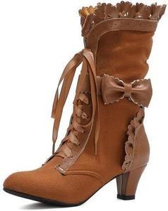 Женские винтажные викторианские кружевные сапоги средней длины - обувь с среднем каблуке для костюма, свадьбы, готики и ренессанса Generic, Brown