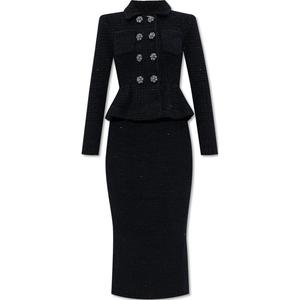 Текстурированное вязаное платье миди с баской Self-portrait, черный