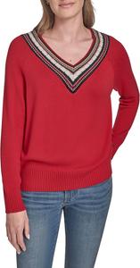 Женский однотонный свитер Tommy Hilfiger с V-образным вырезом и отделкой, Scarlet