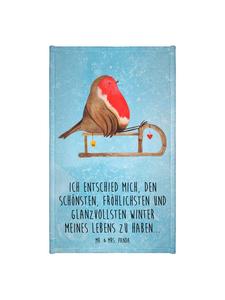 Mr. & Mrs. Panda Полотенце с изображением малиновки и саней, надписью, выполненной в нежно-голубом цвете