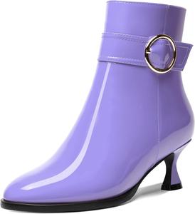 Женские ботильоны AMBELIGHT с круглым носком, ремешком на щиколотке для свиданий, лакированные, с молнией, на низком каблуке 2 дюйма, Lavender