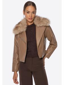 Утепленная женская байкерская куртка с меховым воротником бежевого цвета Wittchen