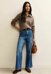 Темный свитер с косами и пуговицами New Look, Mink