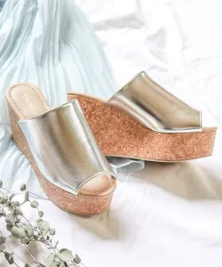 Женские сандалии-сабо на платформе и танкетке с каблуком 9 см 5526 Liberty Doll, цвет Silver