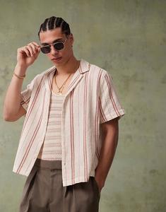 Рубашка свободного кроя ASOS DESIGN Deep Revere в нейтральную полоску