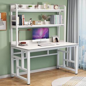 Компьютерный стол Xinmeikai с полкой, 100x60x170 см, белая рама + полосатая белая столешница