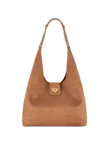 Сумка на плечо с тиснением и цепочкой Elisabetta Franchi, коричневый