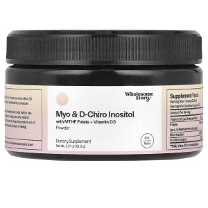 Myo & D-Chiro инозитол с MTHF фолатом + порошок витамина D3, 2,17 унции (61,5 г) Wholesome Story