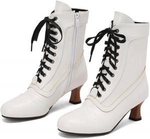 Женские ботильоны Alyaafifa на шнуровке, с закрытым круглым носком, каблук-китен 5 см, винтажные викторианские готические ботинки с молнией, матовая кожа, низкий каблук, короткие осенние ботинки, удобные и модные, White - A