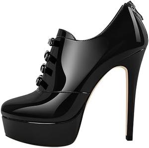 Женские ботильоны из лакированной кожи на платформе с устойчивым каблуком-шпилькой, шнуровкой, низкие, удобные, стильные, нарядные, каблук 6,1 дюйма Bekoros, Bright Black