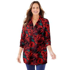 Женская футболка-туника Breezeway с полумолнией plus size petite Catherines, Red Watercolor Floral