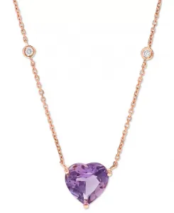 Ожерелье с подвеской 17 дюймов из 14-каратного розового золота с аметистом (3 карата) и бриллиантом (1/10 карата) Macy'S, amethyst