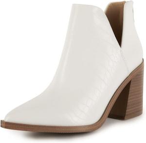 Женские ботильоны FISACE с заостренным носком, средним каблуком, высокой пяткой, вырезом V сзади и застежкой-молнией, из искусственной кожи, White Pu
