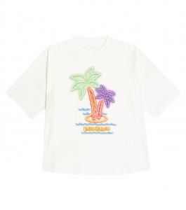 Футболка из хлопкового джерси с принтом Palm Angels Kids, белый