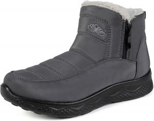 Женские зимние сапоги с меховой подкладкой, боковой молнией, водонепроницаемые, противоскользящие, легкие, короткие ботильоны, удобная обувь для прогулок на улице QIJOZXN, Grey