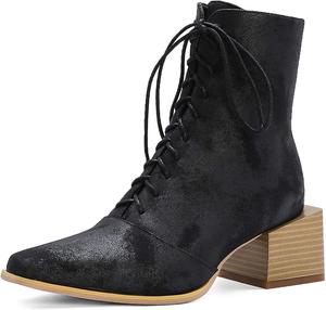 Женские модные ботильоны с массивным каблуком, боковой молнией, удобной посадкой, лаконичные, на шнуровке, с квадратным носком, на высоком каблуке, короткие LYYSKY, Black