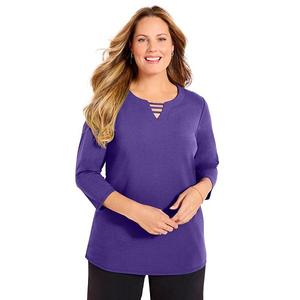 Женская футболка plus size suprema с v-образным вырезом и 3/4 рукава Catherines, Dark Violet