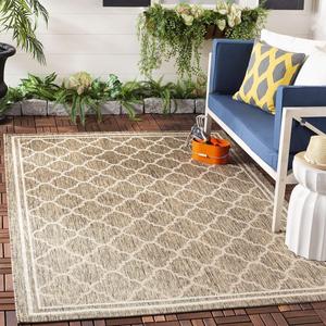 Ковер SAFAVIEH, 122 x 122 см, Washable Rug Outdoor Courtyard Collection - Brown & Bone, не линяет и легко чистится, идеален для патио, заднего двора, прихожей (CY6918-242)