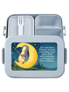 Mr. & Mrs. Panda Бокс для бенто с изображением пингвина и луны, с надписью, пастельно-голубой цвет