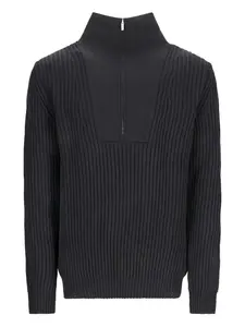 Свитер в рубчик с воротником на молнии PT Torino, черный