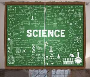 Штора в деревенском стиле ABAKUHAUS Биология, надпись Наука на доске, присборенная штора для спальни с петлями и крючками, 280 x 225 см, зелено-коричневый и белый цвета Abakuhaus