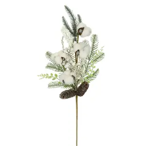 И.ГЕ.А. Искусственная ветка «Искусственная ветка шишки/ягоды/хлопок/ель», декоративная ветка, украшение ветки для гирлянды, венка, рождественское украшение I.Ge.A., белый