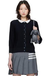 Кардиган из мериносовой шерсти с ажурной отделкой и узором «шампоны» Thom Browne, темно-синий