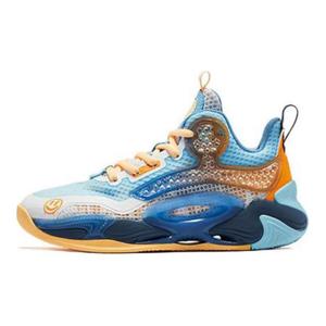 Qiaodan Детские баскетбольные кроссовки средней высоты с амортизацией, износостойкие, синего и оранжевого цвета, для подростков