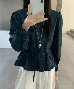 Блузка с длинными рукавами и кружевной вышивкой и баской, с оборками Aimoha - Select -, цвет Navy