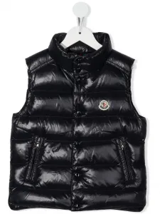 Дутый жилет с нашивкой-логотипом Moncler Enfant, синий