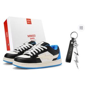 MINISO Молния M серия низкие скейтерские кроссовки унисекс белый синий черный с брелоком, цвет White Blue Black (with Keychain)