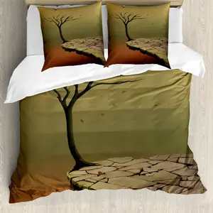 Пододеяльник ABAKUHAUS Fantasy, Дерево на обрыве, с защитой от клещей, подходит для аллергиков, с наволочками, 155 см x 220 см - 80 x 80 см, песочно-коричневый с корицей Abakuhaus