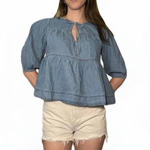 Джинсовый топ с завязками и оборкой по подолу, синий Mustard Seed