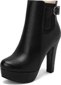 Женские ботильоны на платформе с каблуком, круглым носком и пряжкой Renessmi, Black 3