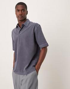 Футболка-поло с короткими рукавами из тяжелого джерси ARKET темно-синего цвета