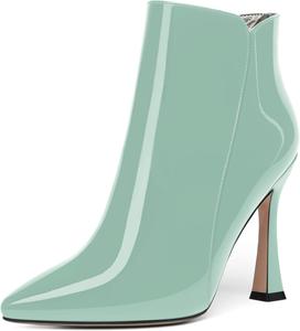 Женские офисные ботильоны WAYDERNS с острым носком, на молнии, однотонные, лакированные, с высоким каблуком 4 дюйма, Turquoise