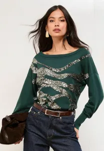 Джемпер прямого кроя с вырезом-лодочкой Lipsy, Green Zebra Sequin