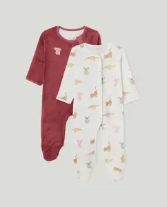 Набор из 2 длинных комбинезонов Thin and Thick с животными для девочки Cotton Juice, розовый