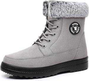 Женские модные зимние ботинки на толстой платформе с шнуровкой, удобные, с круглым носком, легкие, противоскользящие, теплые короткие ботинки для улицы, прогулок и альпинизма BEDGMDEG, Grey