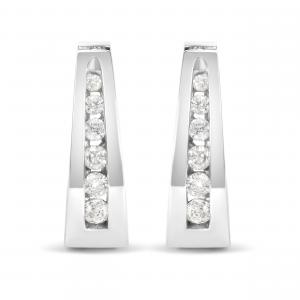 Серьги-кольца из 14-каратного золота с бриллиантами круглой огранки в канальной оправе 1/4 карата Haus Of Brilliance, белый