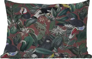 Подушка для улицы - Цветы - Тукан - Листья - 60 x 40 см - Устойчива к погодным условиям - Подушка для отдыха - Декоративная подушка - Подушка для дома MuchoWow