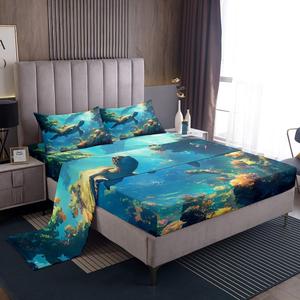 Erosebridal Детский комплект постельного белья с морскими черепахами в морском стиле, Blue Green