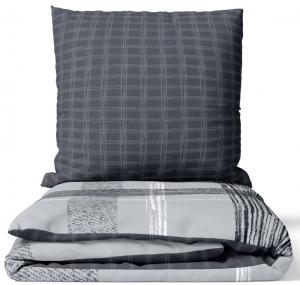Комплект постельного белья Renforce хлопок 200х200 см серый антрацит белый в полоску в клетку на молнии leonado vicenti