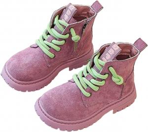 Детские ботинки на шнуровке для девочек, с боковой молнией, из искусственной кожи, с массивной подошвой, короткие ботильоны, для детей 3-11 лет Zzalalana, Purple