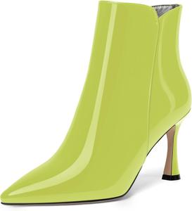Женские ботильоны SKYSTERRY с заостренным носком, молнией, офисные, лакированные, повседневные, на высоком каблуке 3,3 дюйма, Yellow Green